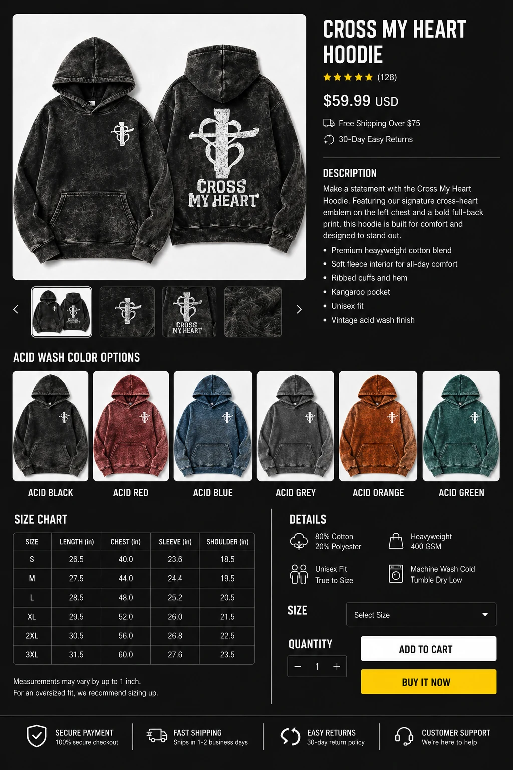 Cross My Heart hoodie detail